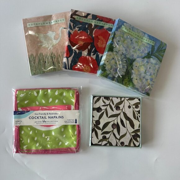 RockFlowerPaper - Set of Reusable & Paper Cocktail Napkins & Olive Coasters - Picture 1 of 9